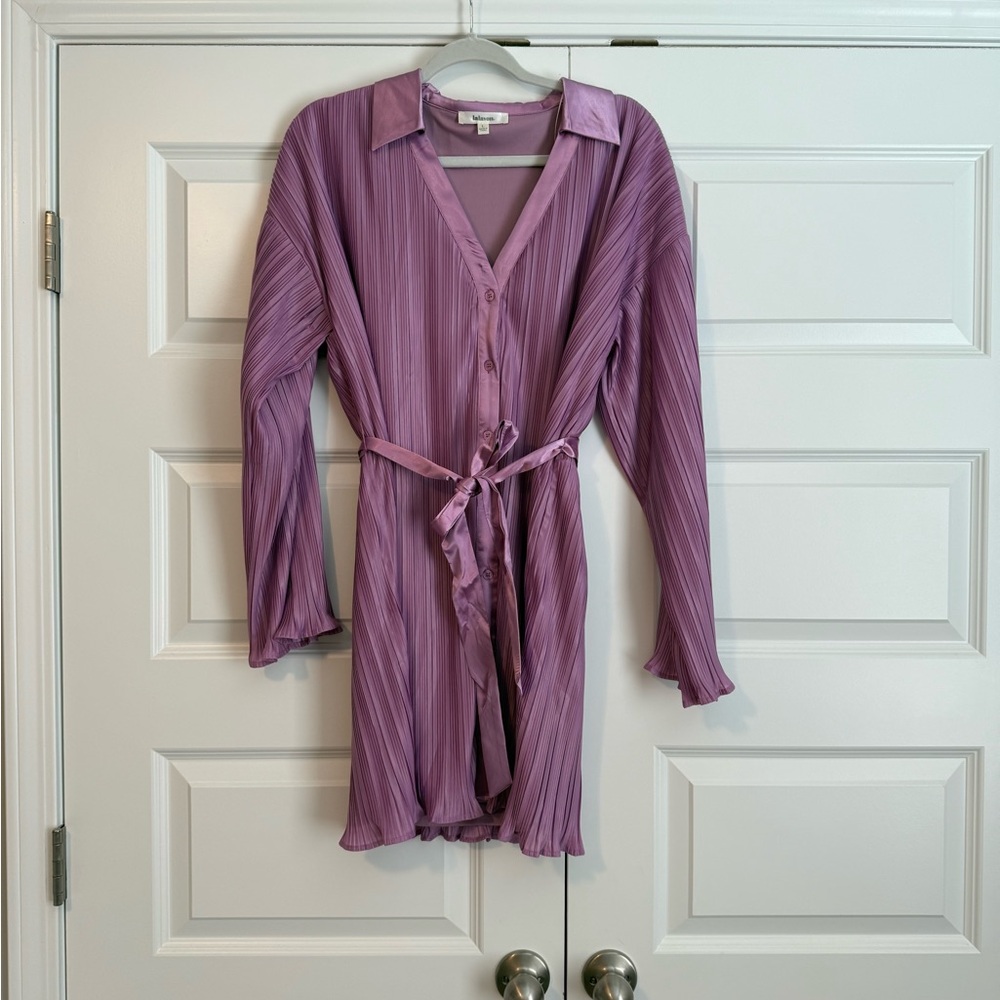 Purple Button-Up Dress with Belt